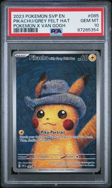 2023 Pokemon Pikachu Van Gogh Grey Felt Hat Promo SVP EN #085 PSA 10 GEM MINT gegradet