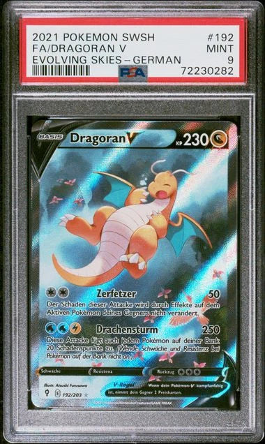 Pokemon Dragoran V 192/203 PSA 9 gegradet Evolving Skies Deutsch MINT 2021 FA